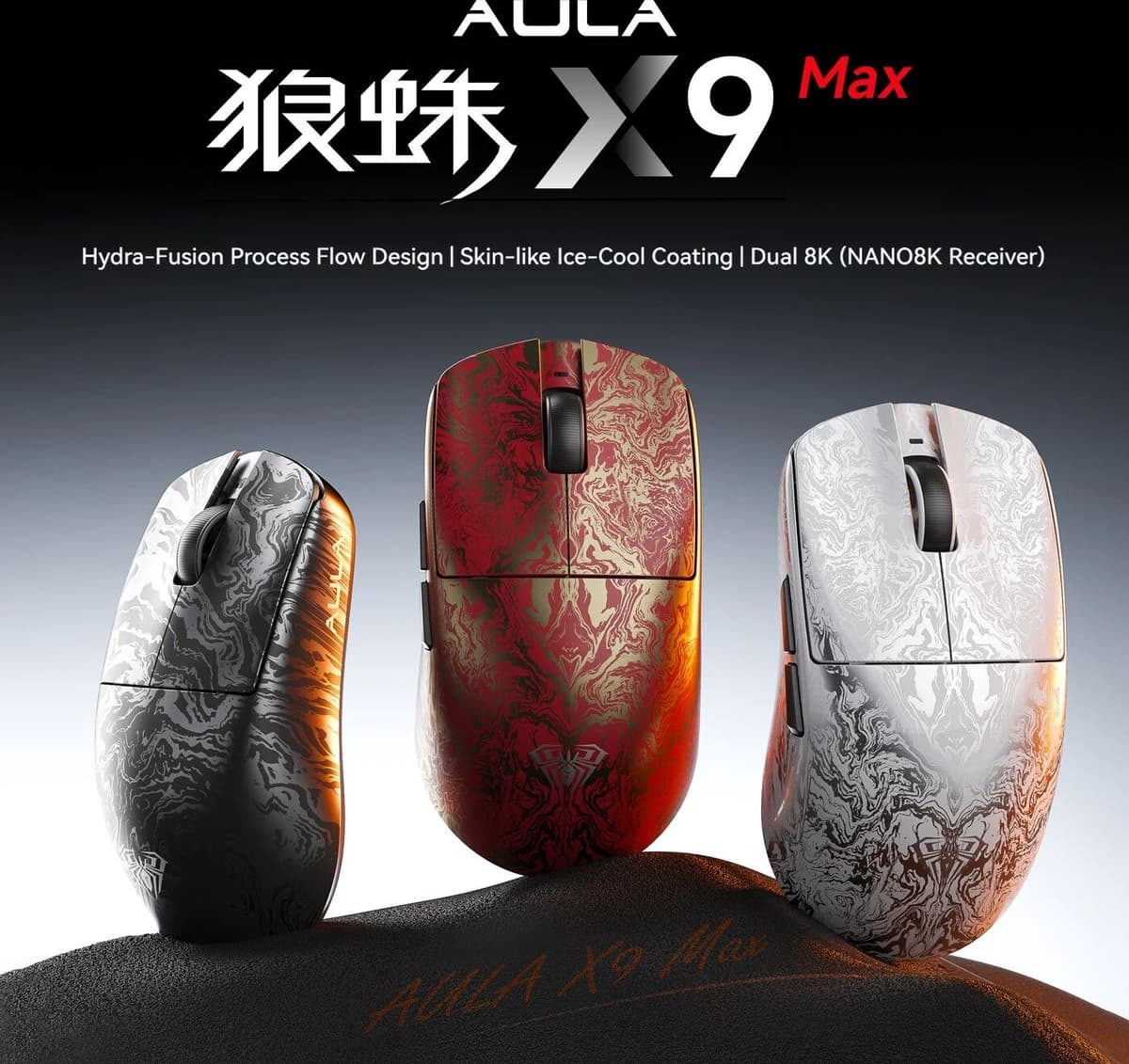 AULA X9 Max Ultra Gaming Mouse Wireless Tri Mode Lightweight Dual 8KHz 500mAh PAW3950 Ergonomic Esports Mouse Gaming Accessories
