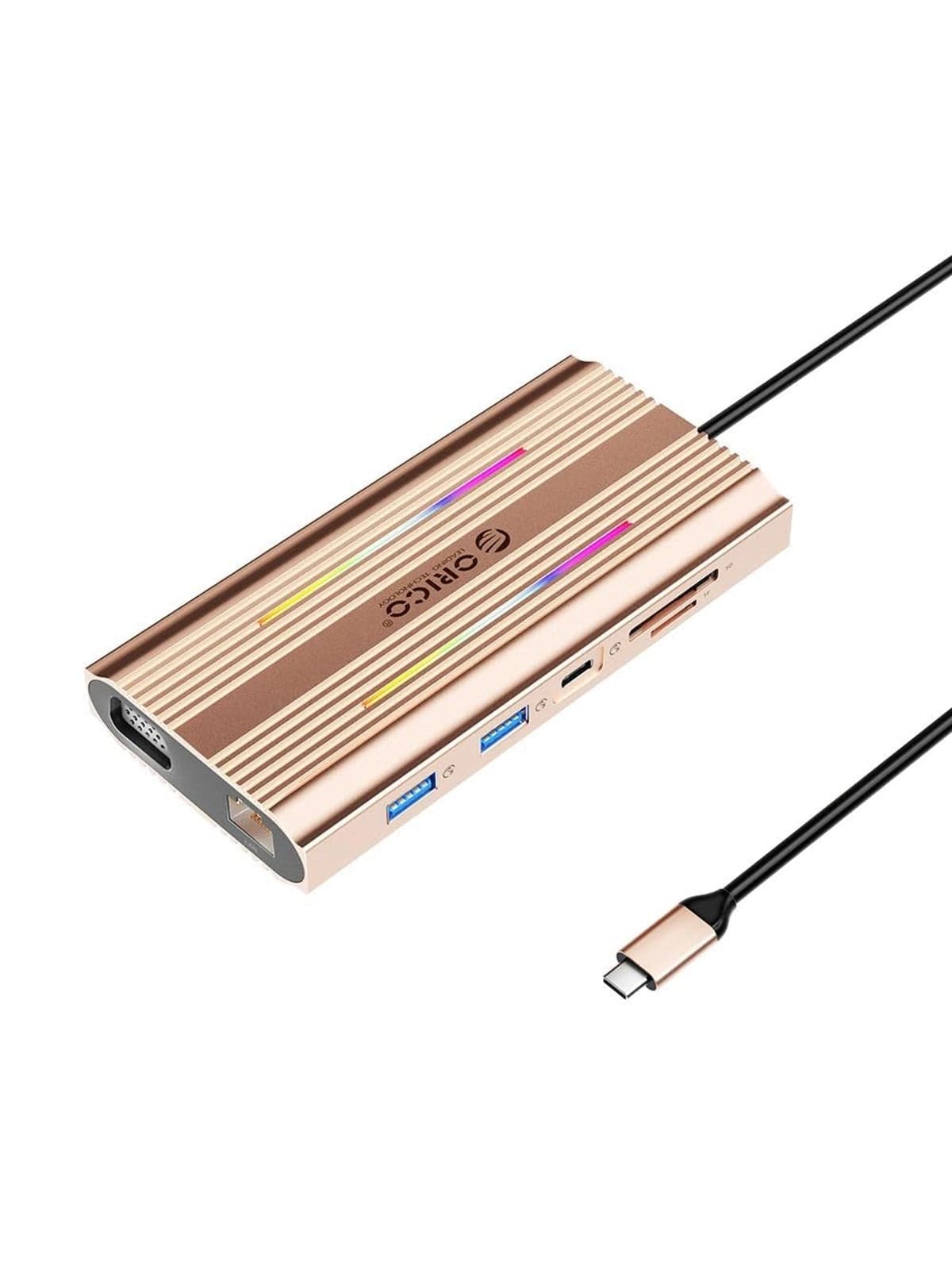 ORICO XDR 12in1 RGB USB-C Docking Station USB-A USB-C PD 100W 2x HDMI 4K 60Hz VGA RJ45 Gigabit SD and microSD Card Reader - Rose Gold USB-Hubs - USB 3.1 - 12