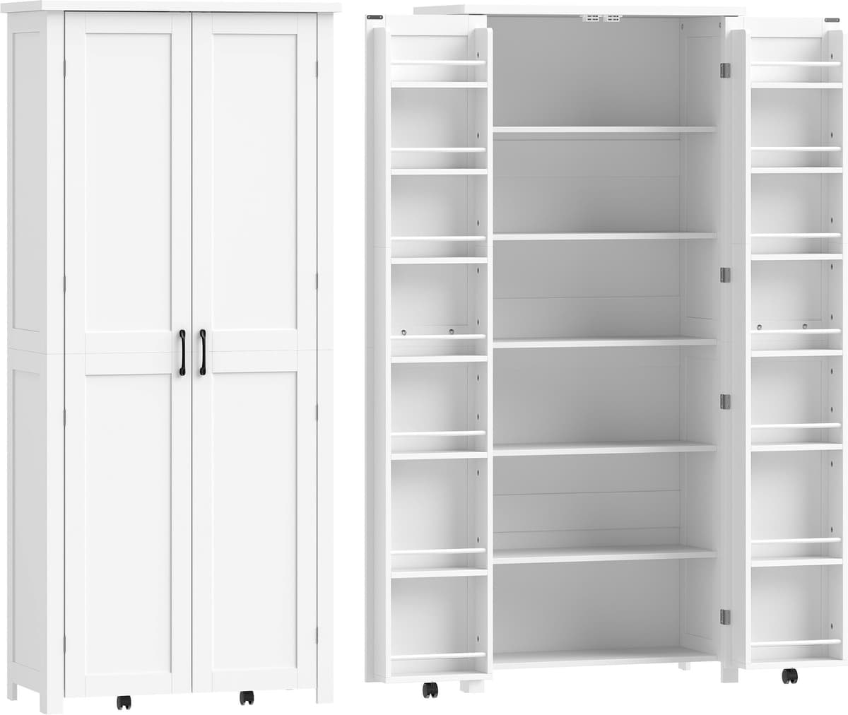 Homcom Mobile Cucina Moderno: Ruote, 2 Ante, 14 Scomparti, Colore Bianco.   Aosom Italy