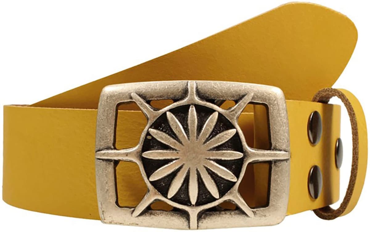 Ledergürtel RETTUNGSRING GÜRTEL, Damen, Gr. 90, gelb, Leder, unifarben, Gürtel Ledergürtel, mit austauschbarer Schliesse »Rechteck Sonne« gelb 90