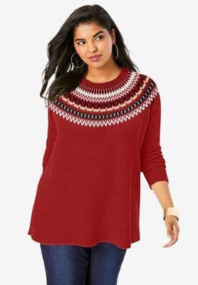 Plus Size Women's Fair Isle Pullover Sweater by Roaman's in Red Classic Fair Isle (Size 30/32)