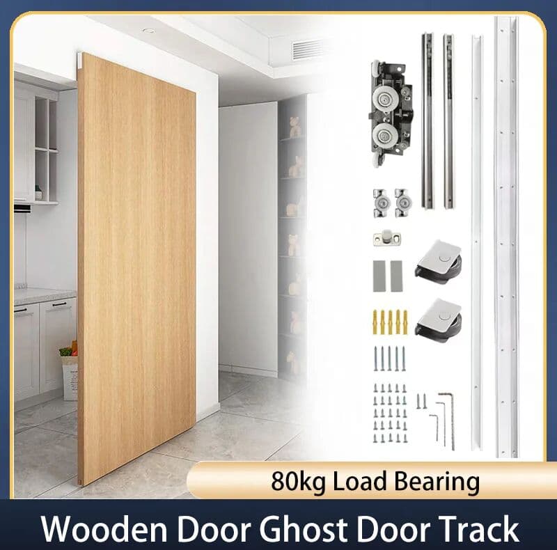 SSOUIM Hidden Wooden Door Ghost Door Track Hardware Sliding Door Slide Rail Kit 80kg Load Bearing for Door Widths 700mm-1500mm