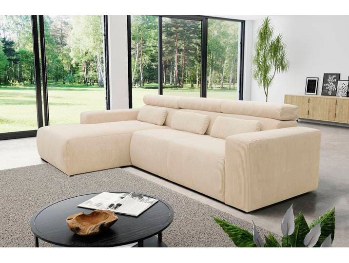 Ecksofa DOMO COLLECTION BRANDON 289x177x80 cm, whlw. mit Sitztiefenverstellung, L-Form , beige (creme), B:289cm H:80cm T:175cm, Luxus-Microfaser in Antikleder-Optik (100% Polyester);Luxus-Microfaser (100% Polyester);Kunstleder SOFTLUX, Sofas, Ecksofa, ohne Sitztiefenverstellung, Cord, creme