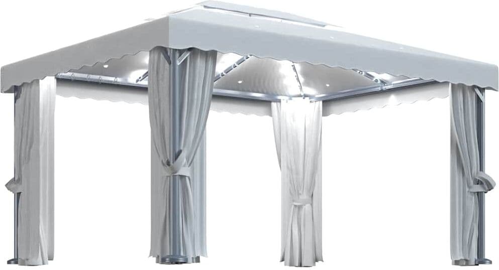 vidaXL Tonnelle et rideau et guirlande lumineuse LED 4x3 m Blanc crème