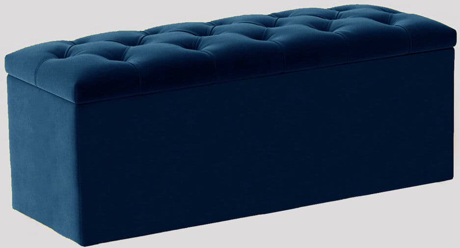 R&M Furnishers Luna Wide Chesterfield Velvet Rectangle Solid Color Standard Ottoman Box with Storage, Upholstered Deep Storage End of Bed Bench Sapphire Blue 40cm H x 180cm W x 40cm D