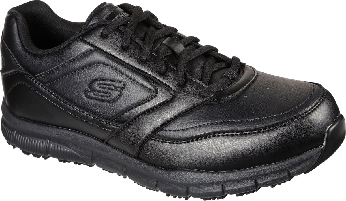 Berufsschuh SKECHERS "NAMPA" Gr. 44, schwarz, 44, Textil, Lederimitat, Schuhe, Berufsschuh, Schnürschuh für Gastronomie mit rutschfhemmender Laufsohle schwarz 44, Textil