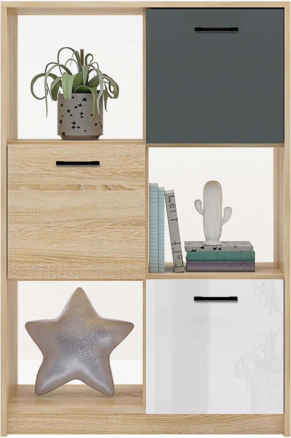 garneroarredamenti Libreria 80x120h cm 3 ante cameretta rovere antracite bianco Chiaretto