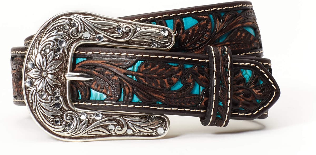 Kid's Floral Overlay Belt in Brown Blue, Size: 20 by Ariat