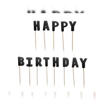 PartyDeco Geburtstagskerzen Happy Birthday 2,5cm - 13 Buchstabenkerzen Schriftzug Geburtstag Kuchenkerzen Tortenkerzen Partydeko Tortendeko Kuchendeko Schwarz