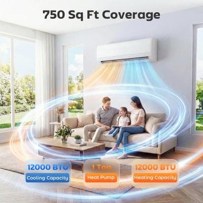 HOMCOM 12000 BTU Mini Split Air Conditioner and Heat Pump, 22 SEER2 115V Energy Efficient Ductless Inverter AC, 750 Sq.Ft,