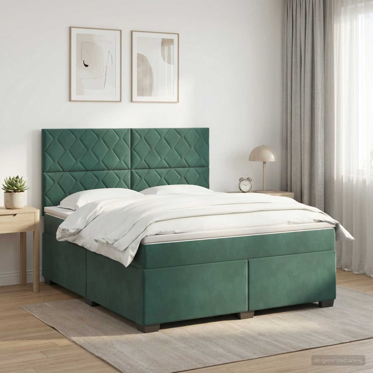 vidaXL Lit boxspring avec matelas Vert foncé 140 x 200 cm Velours