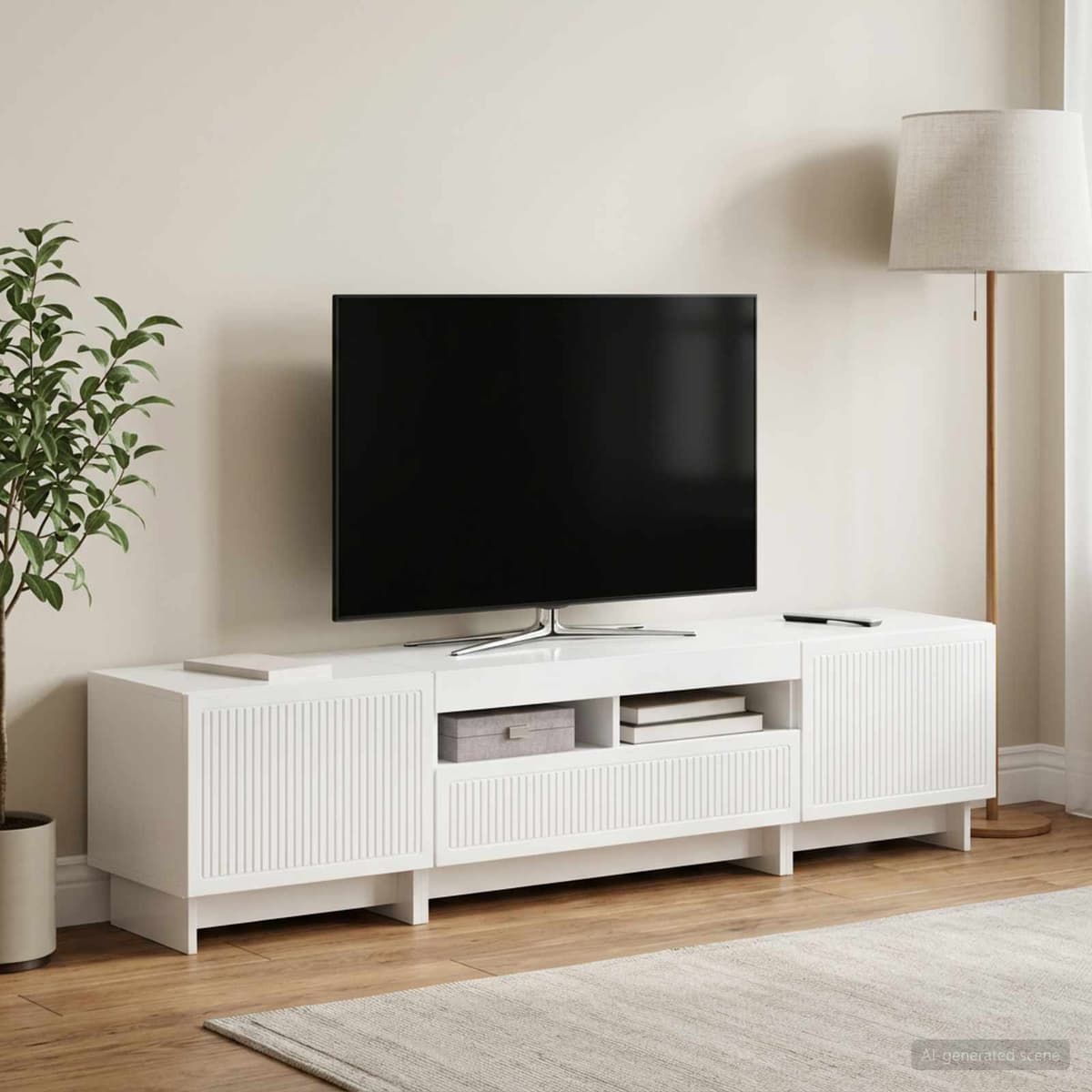 vidaXL Meuble TV LED 5 pièces Blanc brillant Bois d'ingénierie