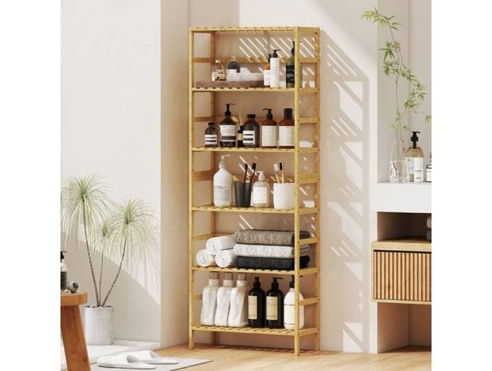 WOVREO Étagère de rangement 6 niveaux en bambou étagères réglables 60 x 26 x 161 cm bois naturel