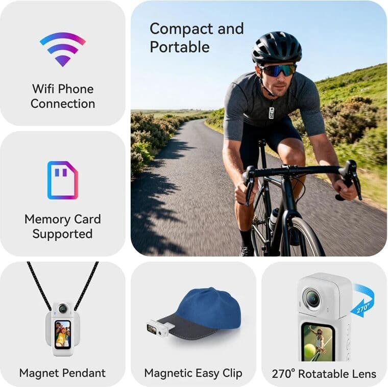 Lenovo A5 Sports Camera HD Wifi Thumb Camera IPS Screen Rotating Magnetic Wearable Action Camera Outdoor Riding Mountaineering