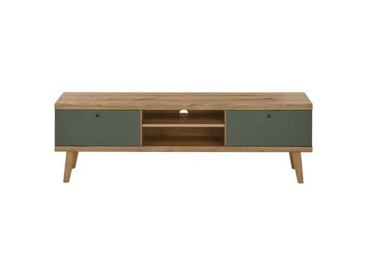 Lomadox Wohnzimmer TV-Lowboard TV-Schrank, 160cm, in Eiche mit grün Modern