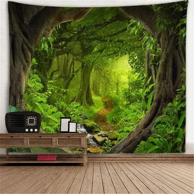 Inspire Select Fantasy Window Scenery Wall Tapestry Tree Hollow & Fireplace Background Hanging Decor 193 39.4 X 29.5 In