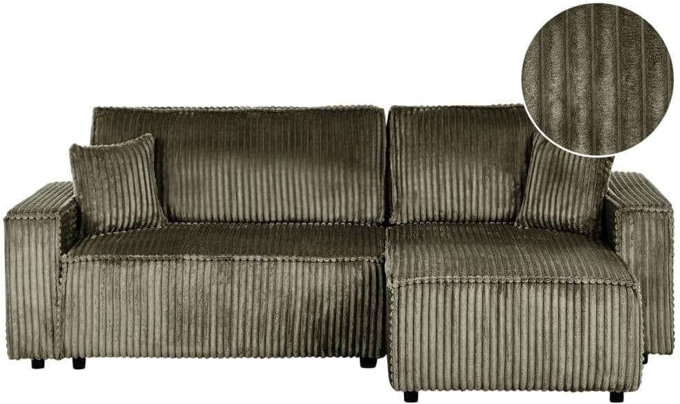 Beliani Canapé convertible en tissu vert 3 personnes Vert 147x90x247cm
