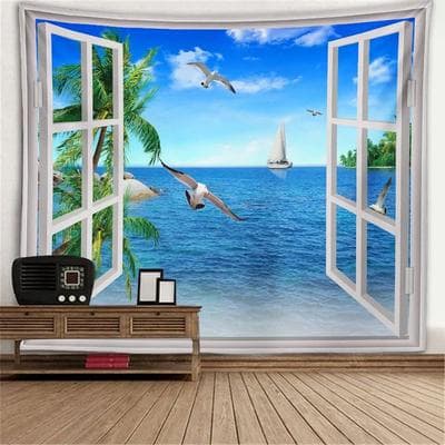 Inspire Select Fantasy Window Scenery Wall Tapestry Tree Hollow & Fireplace Background Hanging Decor 216 90.6 X 70.9 In