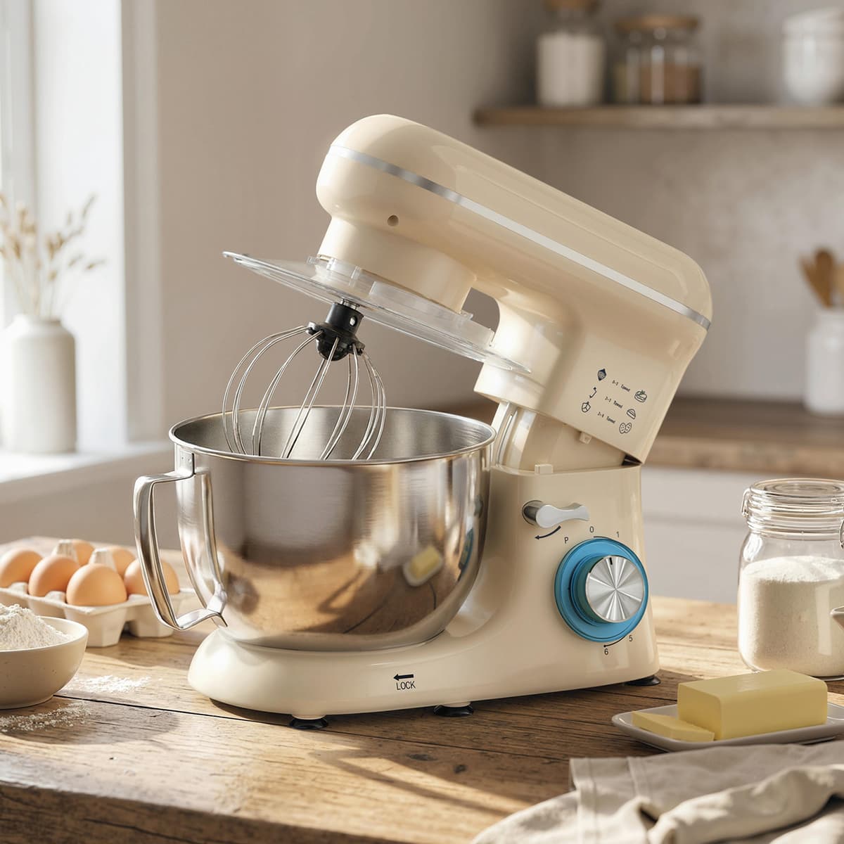 Homcom Impastatrice Planetaria da 4.5L a 6 Velocità in Acciaio Inox, Plastica e Alluminio, 35x22x29 cm, Beige e Argento   Aosom Italy