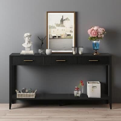 ZWYO HOSIMU "60"" Painted Console Table: MDF with 3 Drawers, Elegant Wavy Design, Ideal for Living Room, Hallway, Entryway, Foyer, Corridor"