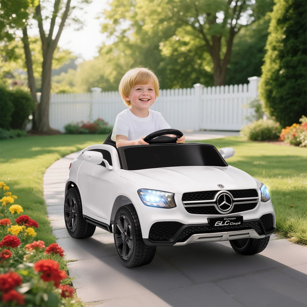 Aiyaplay Macchina elettrica per bambini, 12V, telecomando 2,4G, 3 velocità, avvio lento, 105x68x50cm, Bianco   Aosom Italy