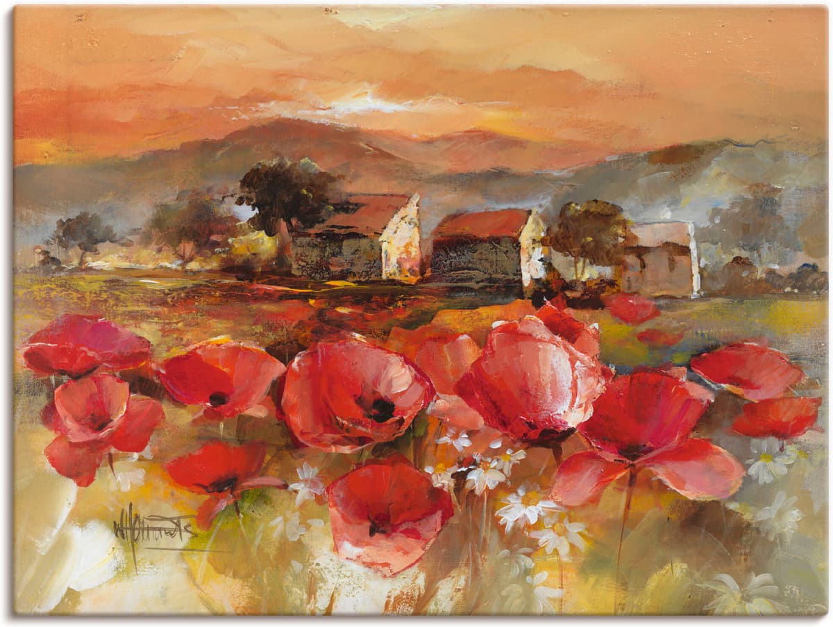 Leinwandbild ARTLAND "Toskana Romantic II", rot (farbe bild(er): rot), B:120cm H:90cm, Bilder, Leinwandbild, auf Holzrahmen gespannt farbe bild(er): rot B/H/T: 120cm x 90cm, Leinwandbild Blumen Querformat, 1 Stk.
