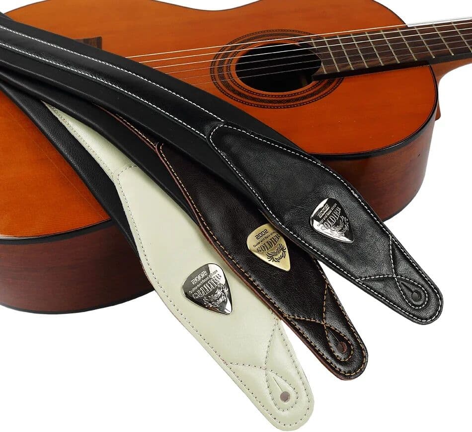 Soldier High-End Leather Padded Guitar Strap for Electric Acoustic Guitar Bass Adjustable Belt Black Browm White Color
