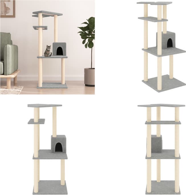 vidaXL Krabboom met sisal krabpalen, lichtgrijs, Hoogte: 123 cm