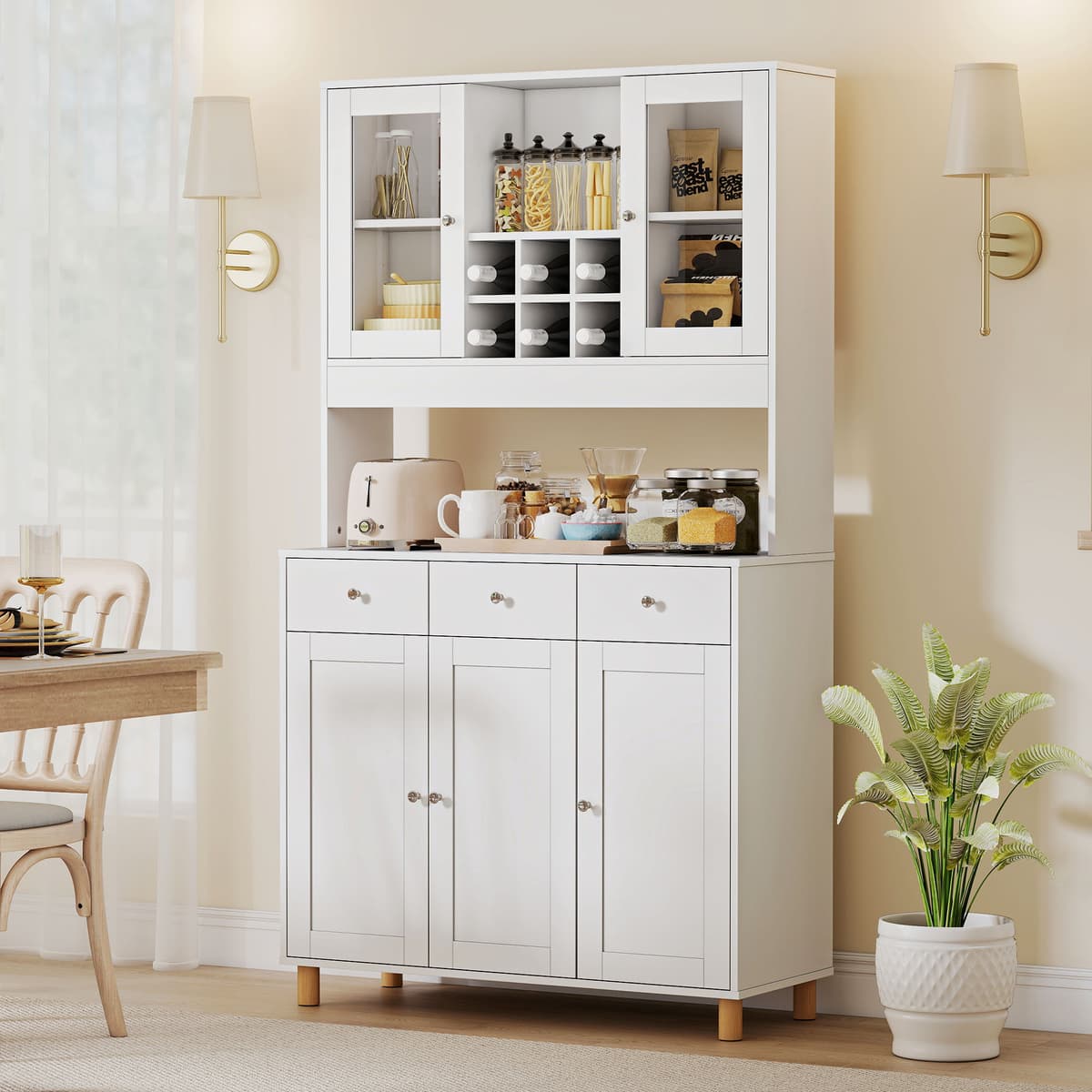 Homcom Credenza cucina 180 cm con 2 ante in vetro, 3 cassetti, 4 ripiani regolabili, Bianco   Aosom Italy