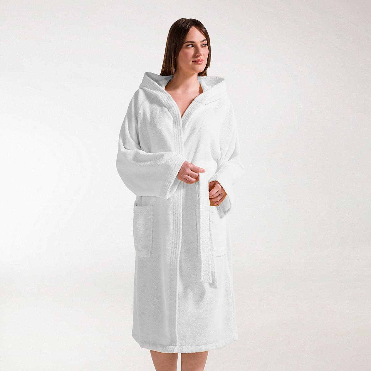 Accappatoio con Cappuccio in Cotone Minorca M Spugnissima Tinta Unita Bianco Caleffi