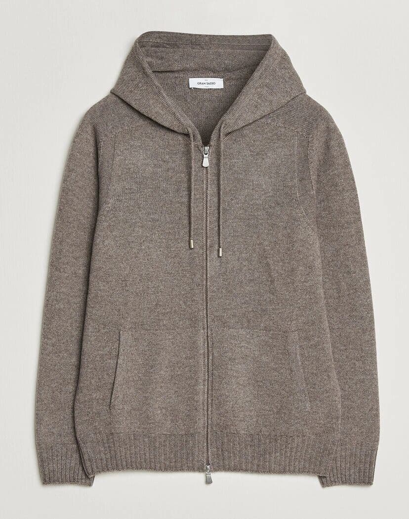 Gran Sasso Full Zip Wool Hoodie Taupe Melange