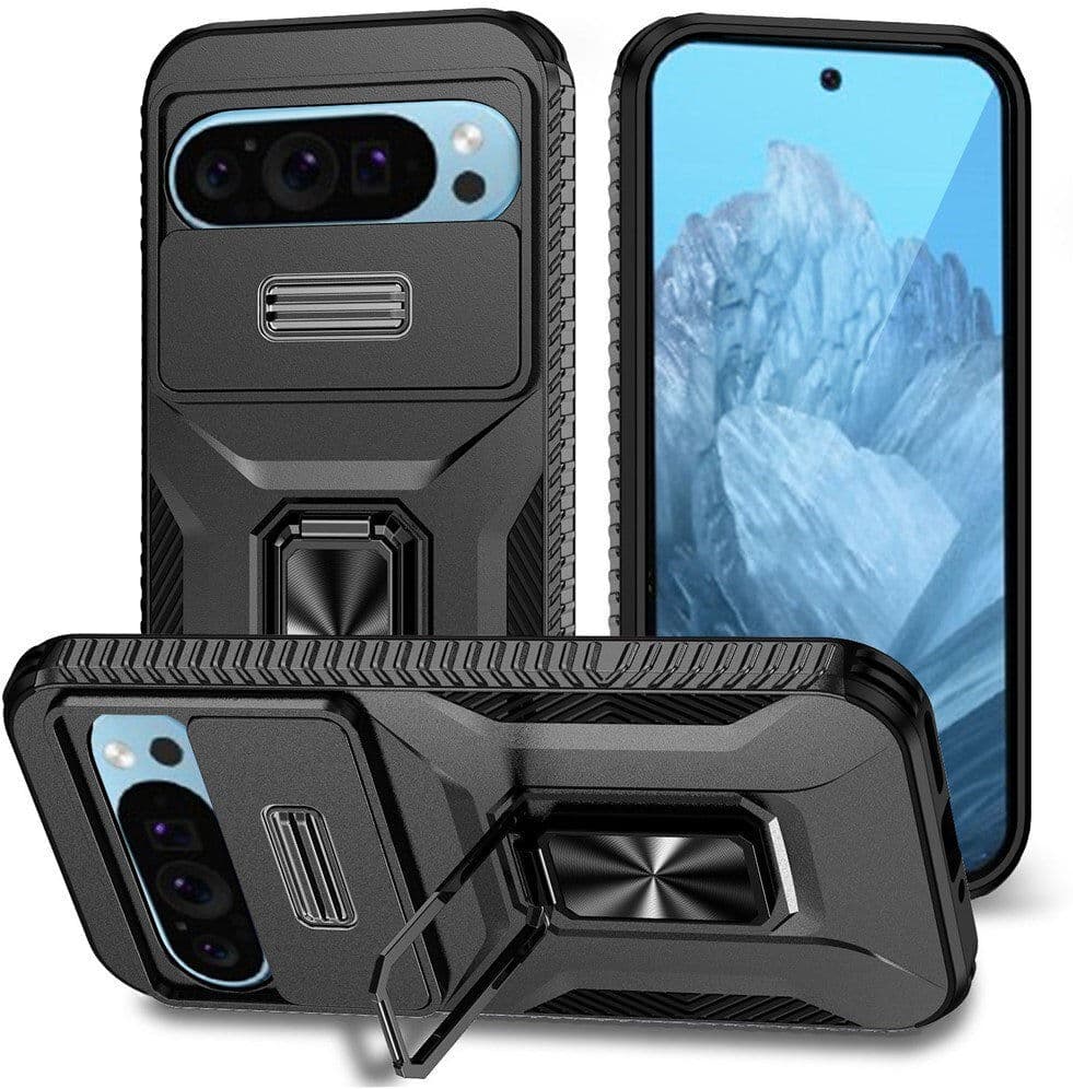 Google Pixel 11 Pro / 11 / 10 Pro / 10 / 9 Pro / 9 EIDERWOOD Håndverkerdeksel med 360 Graders Roterbar Støtte - Svart