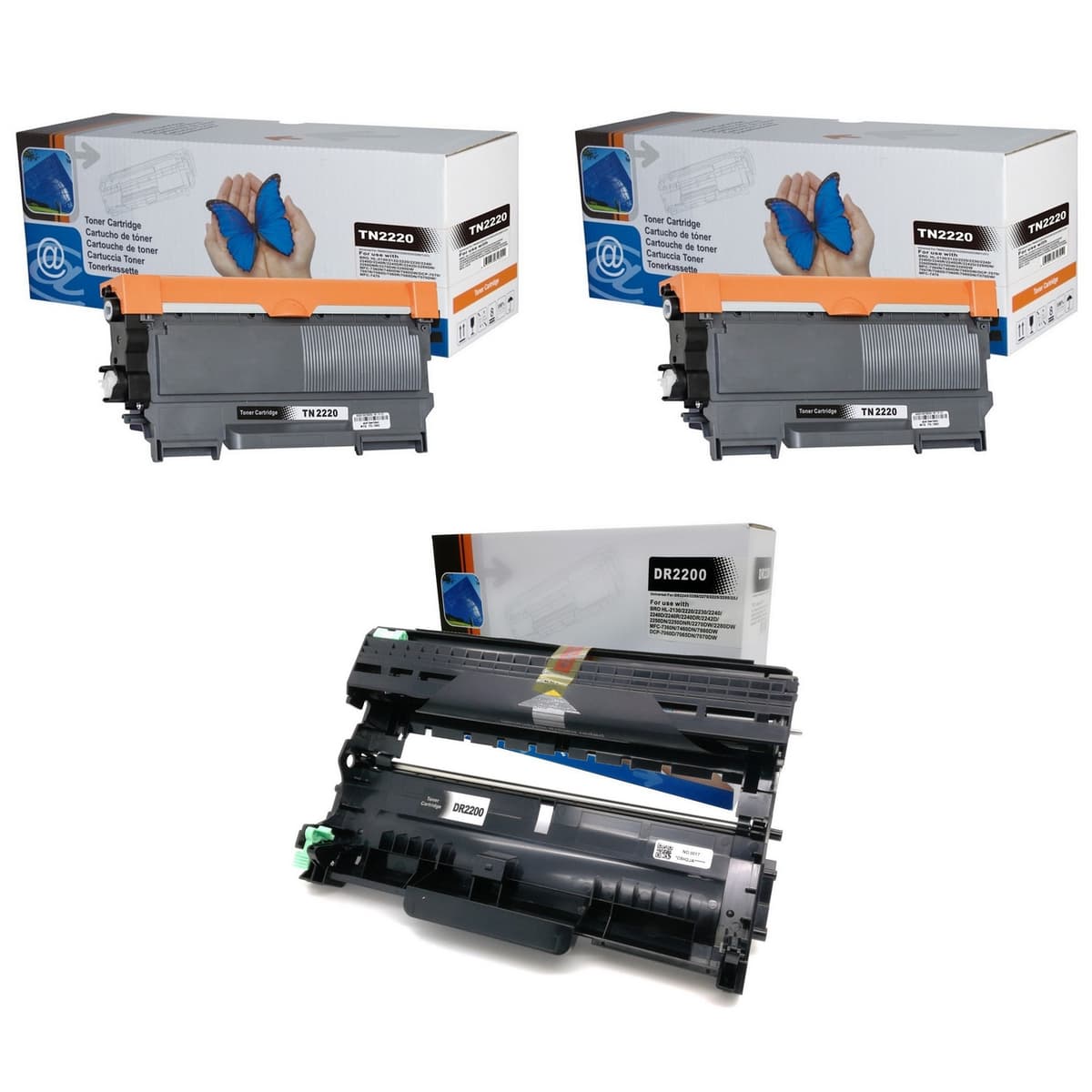 Set van 2x D&C tonercartridges met drum, compatibel met Brother TN2220 en DR2200
