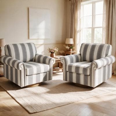 Uixe Classic Linen 360-Degree Swivel Armchair with Nailhead Trim Set of 2