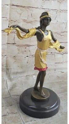 Bronzhaus Roaring 20S Jazz Music Dancer Gilt Bronze Sculpture Gold Patina Marble Figurine