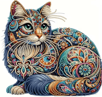 Inspire Essentials Animal Diamond Painting Kit DIY Partial Drill Butterfly, Rabbit, And Cat Art For Adults And Kids cat 30x30cm