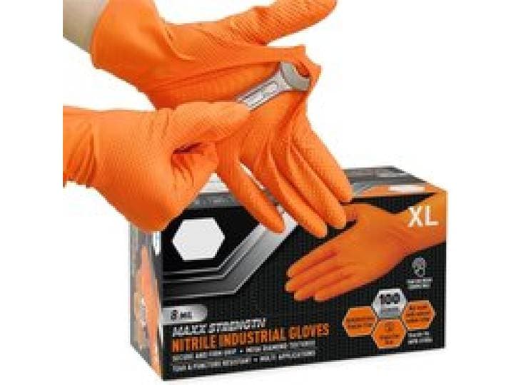 Zware oranje nitrilhandschoenen 8Mil industriële wegwerphandschoenen met diamanttextuurhandgreep voor mechanische veiligheids- en werkhandschoenen