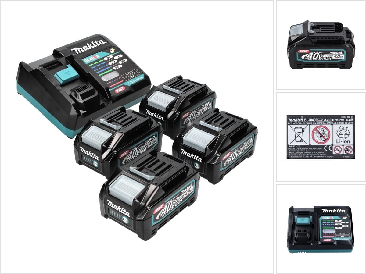 Makita Power Source Kit 40 V max. mit 4x BL 4040 Akku 4,0 Ah XGT ( 4x 191B26-6 ) + DC 40 RA Schnell Ladegerät XGT LXT ( 191E07-8 )