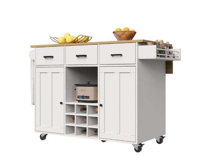 Desserte îlot de Cuisine sur roulettes Meuble de Cuisine avec Plans de Travail Rabattable Porte-serviettes et étagère à