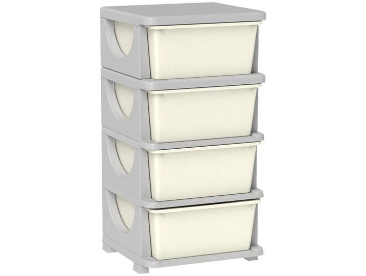 Homcom Aufbewahrungsboxen für Kinder, 4 große Schubladen, Kunststoff, Creme, 37x76x37 cm, Babymöbel & Kindermöbel, Babyzimmer, Babyregale & Kinderregale