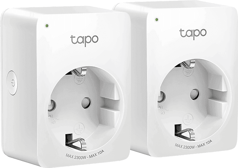 Enchufe inteligente - TP-Link Tapo P100 pack 2, Control por voz, Alexa, Asistente Google, WiFi, Blanco