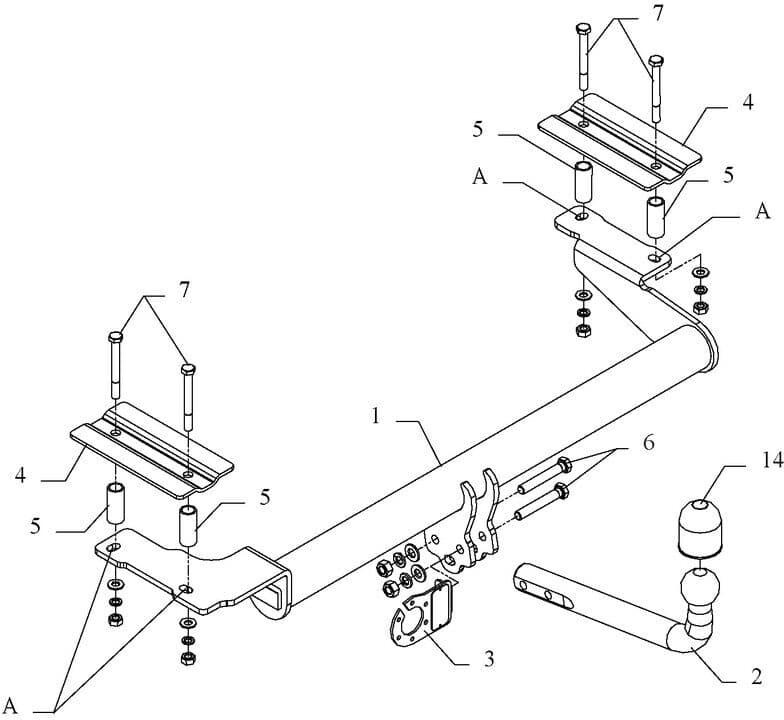 Attelage Ford Escort 3-5 portes (01/96-10/98) Col de cygne + faisceau universel 7 broches