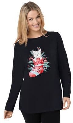 Plus Size Women's Holiday Graphic Tee by Woman Within in Black Cat Stocking (Size 5X) Shirt
