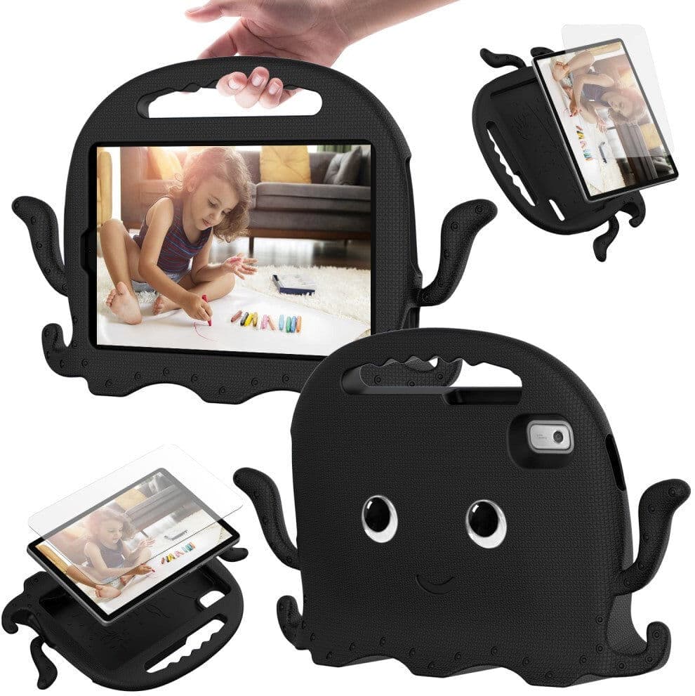 TABLETCOVERS.DK Lenovo Tab M9 Børne Cover m. Skulderstrop & Håndholder - Blæksprutte - Sort