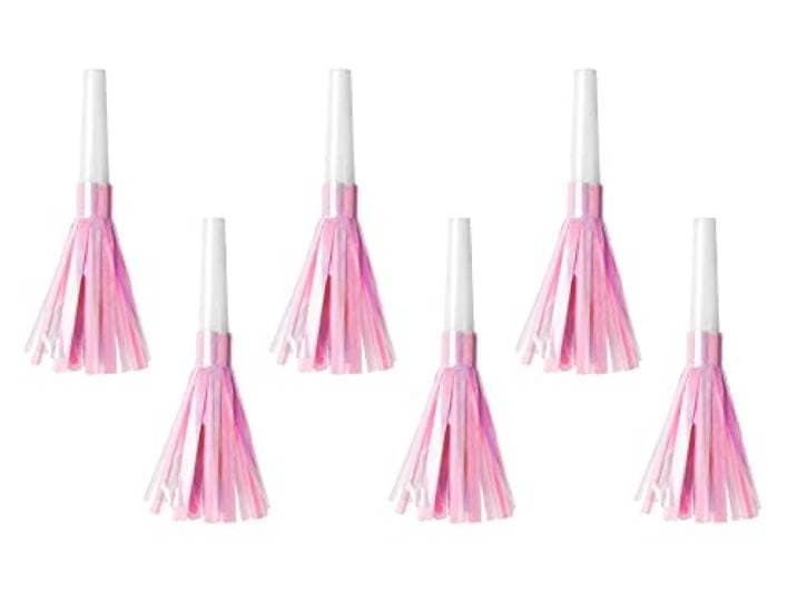 Partydeco HOR1-081J 6 stuks trompet met roze franjes voor feestjes en verjaardagen, kleur