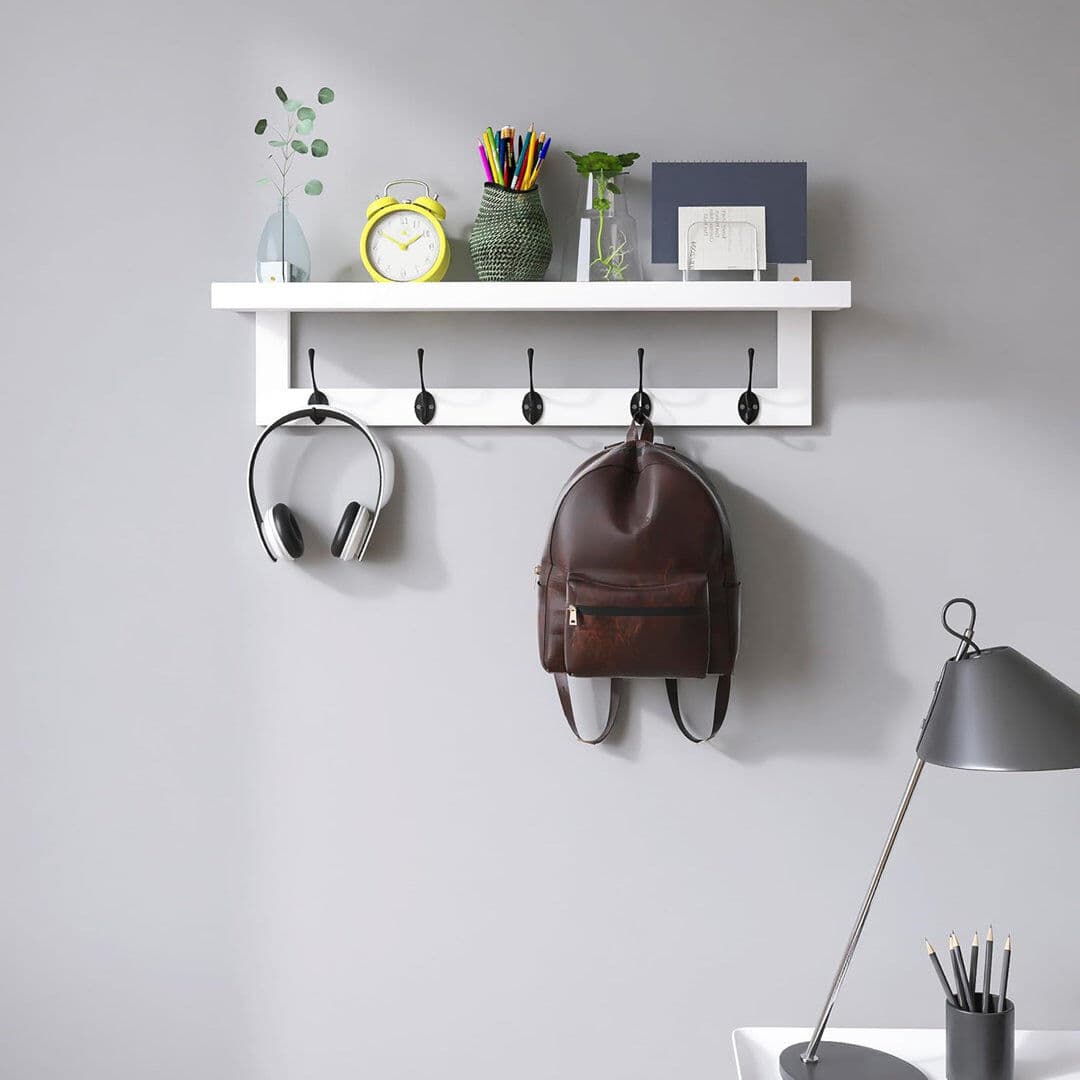 August Grove 5 - Hook White/Black 20cm H X 74cm W X 12cm D