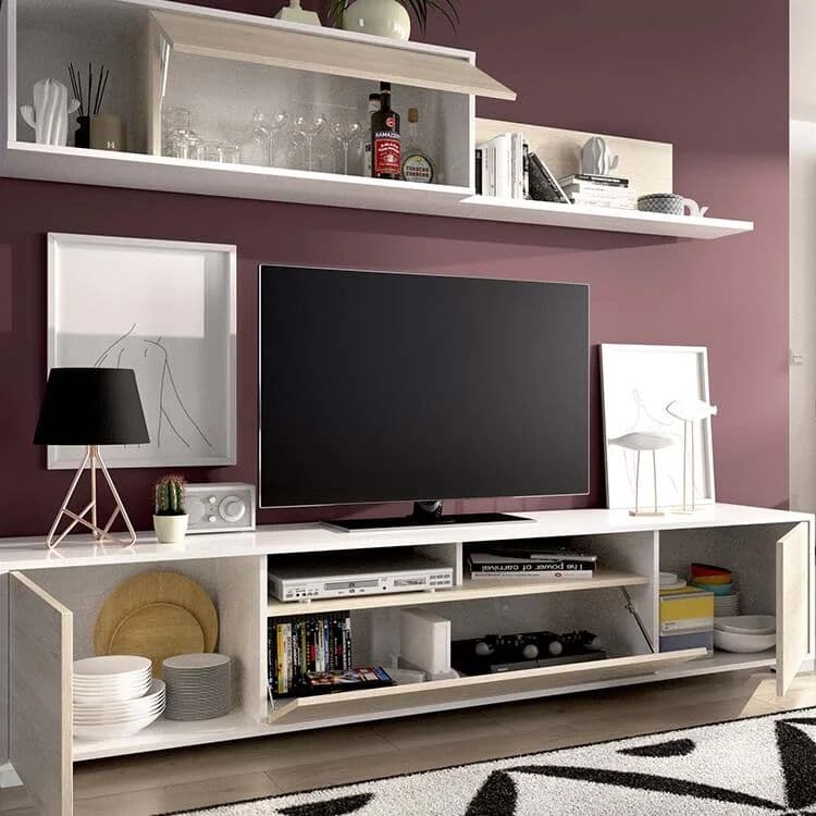 garneroarredamenti Parete attrezzata 200x140h cm moderna rovere bianco lucido Isador