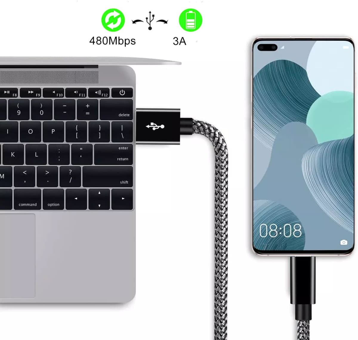 INF Câble USB-A 2.0 vers USB C avec charge rapide 3A