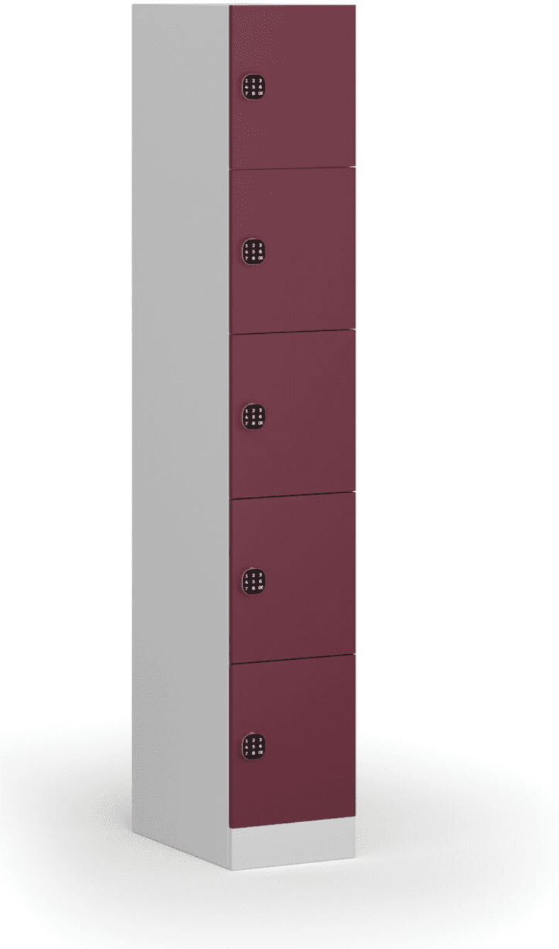 B2B Partner Szafka skrytkowa S1, 5 schowków, 1850 x 300 x 500 mm, zamek kodowy, drzwi czerwone