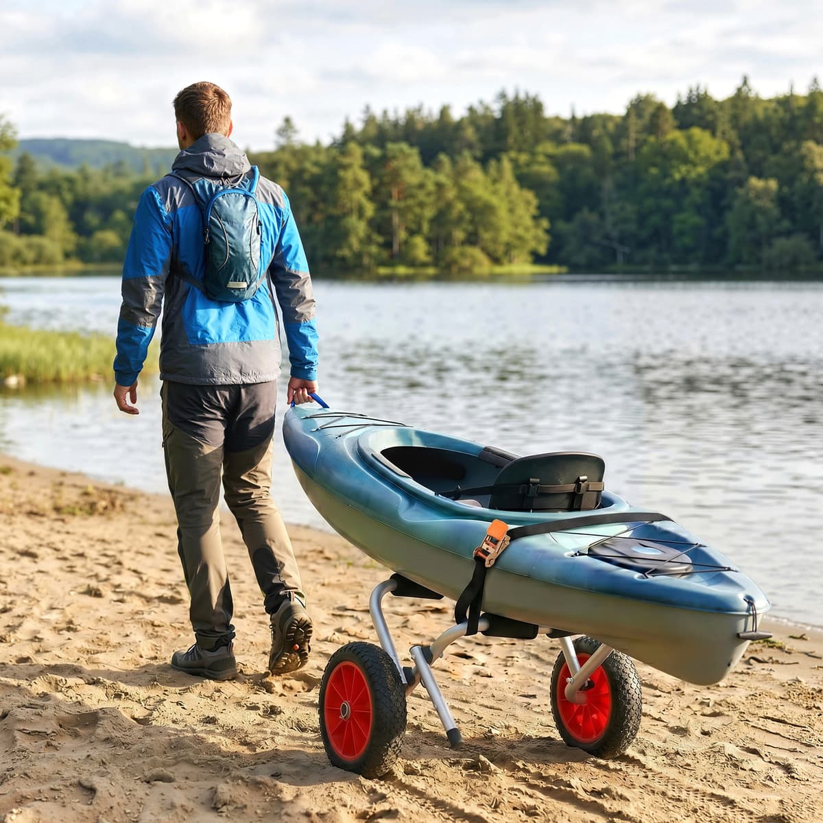 Homcom Carrello per Kayak Pieghevole Pneumatici 25cm Adatto a Tutte le Superfici Max 70kg Alluminio 62x35x30cm Aosom